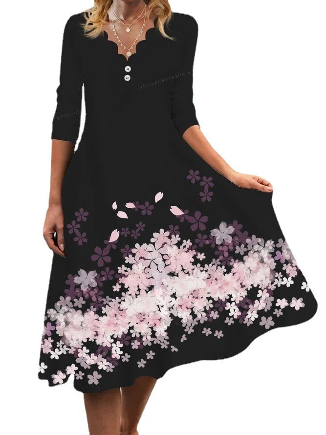 Robe maxi femme avec design floral aquarelle et élégant décolleté en V Chic und Stil
