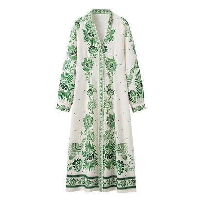 Robe maxi pour femmes avec un design floral et une fermeture élégante à boutons Chic und Stil