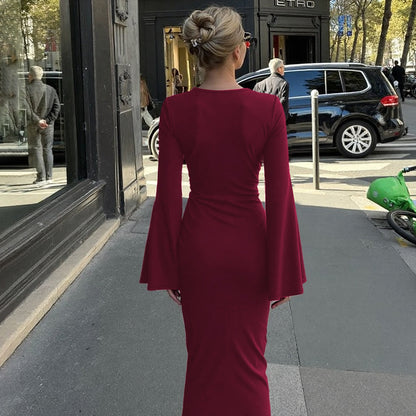 Robe maxi élégante pour femmes avec ourlet incurvé et manches chauve-souris décontractées Chic und Stil