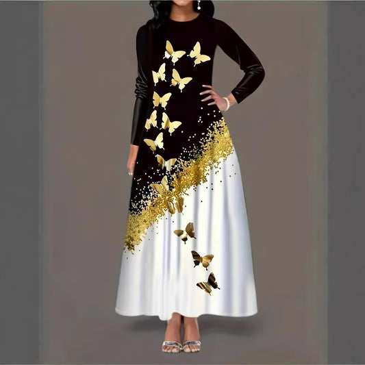 Femme Robe élégante à manches longues avec design papillon Chic und Stil