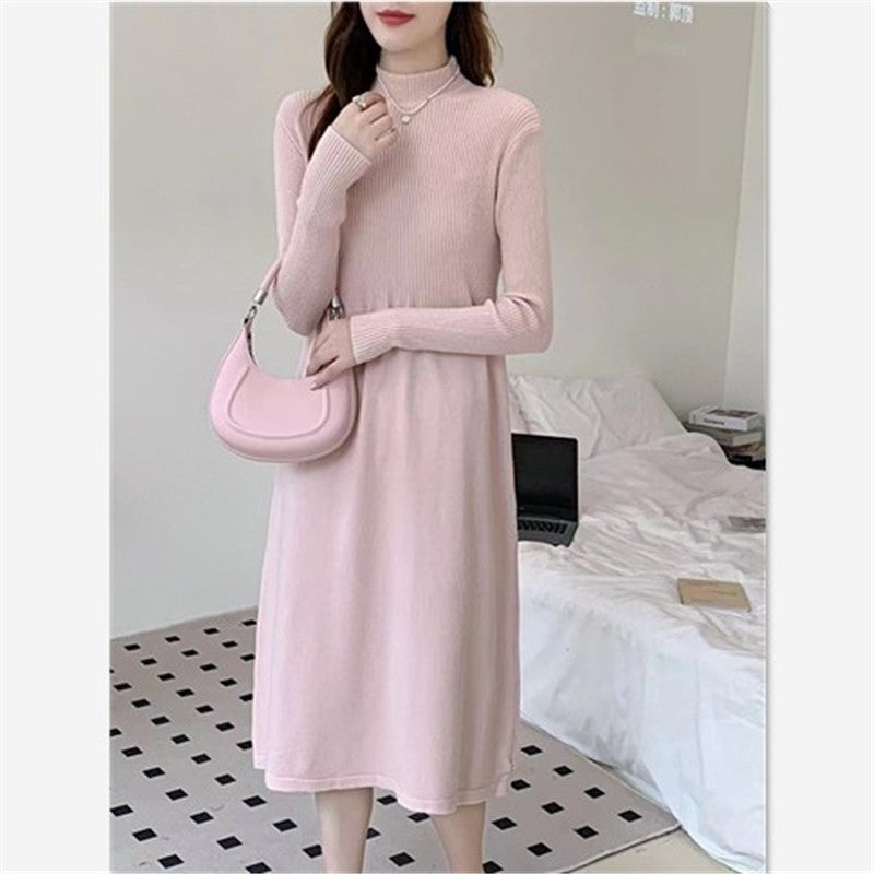 Dames Robe maxi élégante avec col montant et taille élastique Chic und Stil