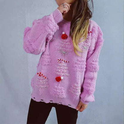 Pull over de fête pour dames avec des motifs de Noël créatifs et un design texturé Chic und Stil