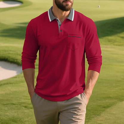Chemise Polo à manches longues pour hommes en tissu respirant avec col moderne Chic und Stil