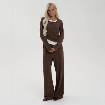 Dames Ensemble Élégant à Manches Longues avec Pantalons Amples Confortables Chic und Stil