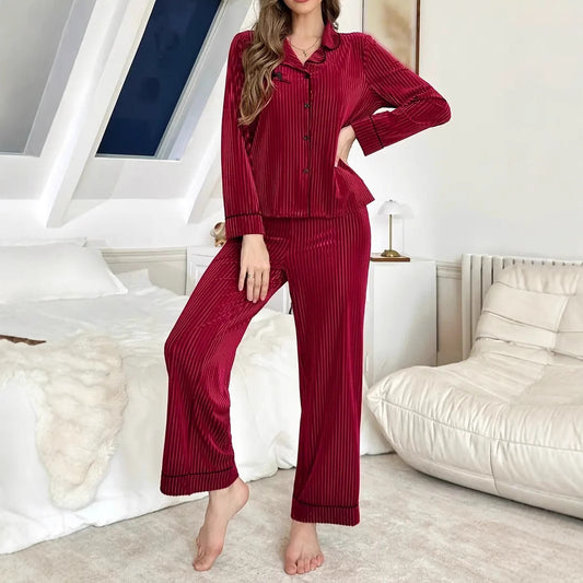 Ladies Luxurious Pajama Set with Fine Chic and Style Stripes