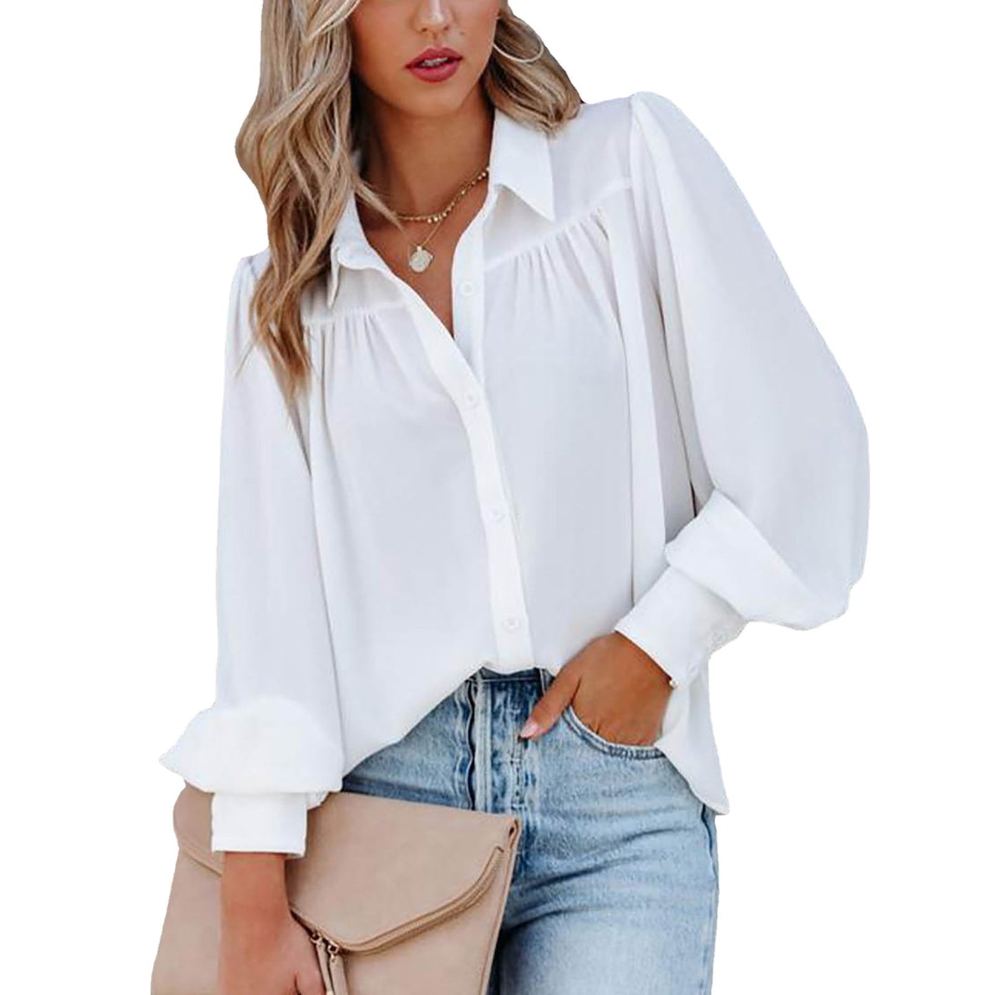 Blouse Boutonnée à Manches Bouffantes Élégante pour Femmes Chic und Stil
