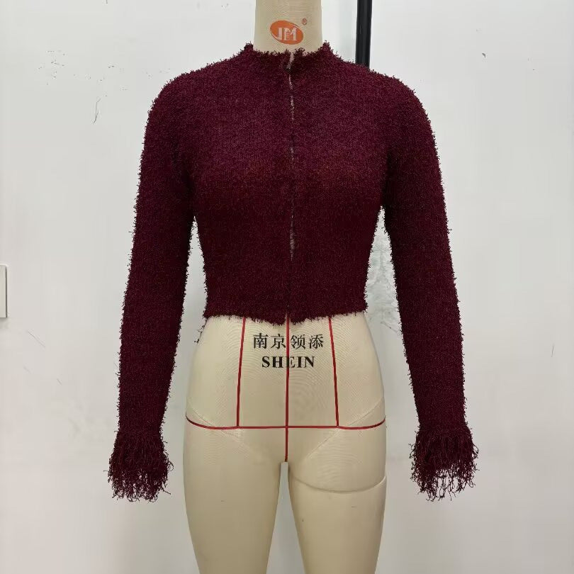 Dames Gilet en maille confortable avec des manches frangées et un col à la mode Chic und Stil