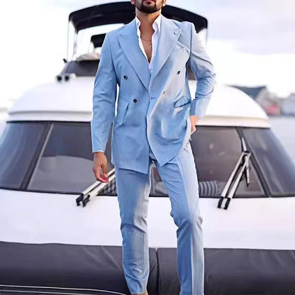 Costume élégant pour hommes à double boutonnage avec un motif à rayures Chic und Stil
