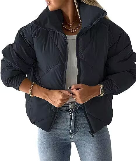 Ladies thermal insulated quilted jacket with high collar and elastic cuffs Chic and Style