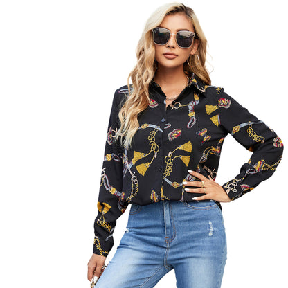 Dames Élégante Blouse à Manches Longues avec Motif Floral Joueur et Détail de Bouton Fin Chic und Stil