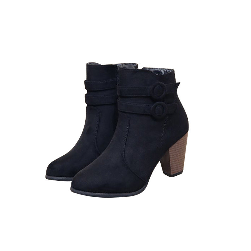 Bottines élégantes pour femmes avec décoration de bouton tendance et talon bloc confortable Chic und Stil
