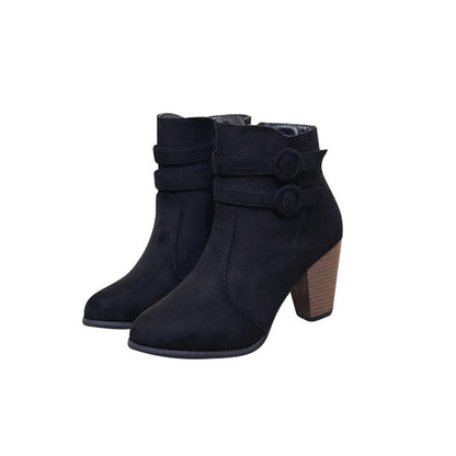 Bottines élégantes pour femmes avec décoration de bouton tendance et talon bloc confortable Chic und Stil