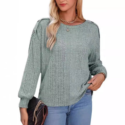 Dames Haut en tricot stylé avec épaules tombantes et détails de bouton Chic und Stil