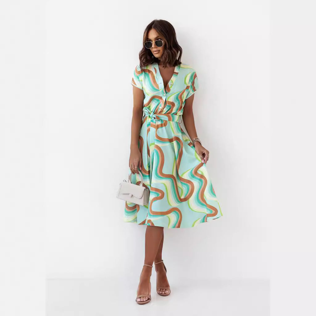 Dames Imprimé Tropical Robe Chemise Chic und Stil
