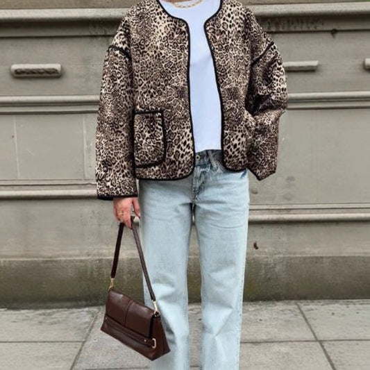 Dames doudoune avec imprimé léopard et poches pratiques Chic und Stil