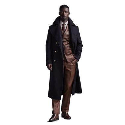 Elegant long coat for men with double-breasted buttons and wide lapels Chic und Stil