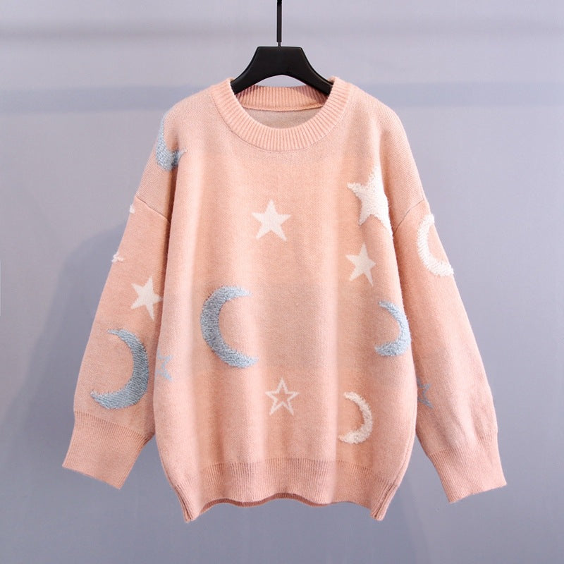 Ladies comfortable sweater with a beautiful star and moon pattern Chic and Style