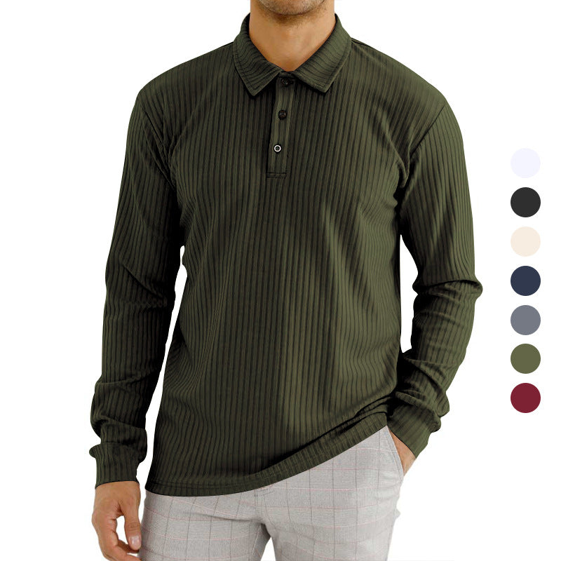 Chemise polo à manches longues pour hommes avec motif en côtes texturé et détail de bouton Chic und Stil