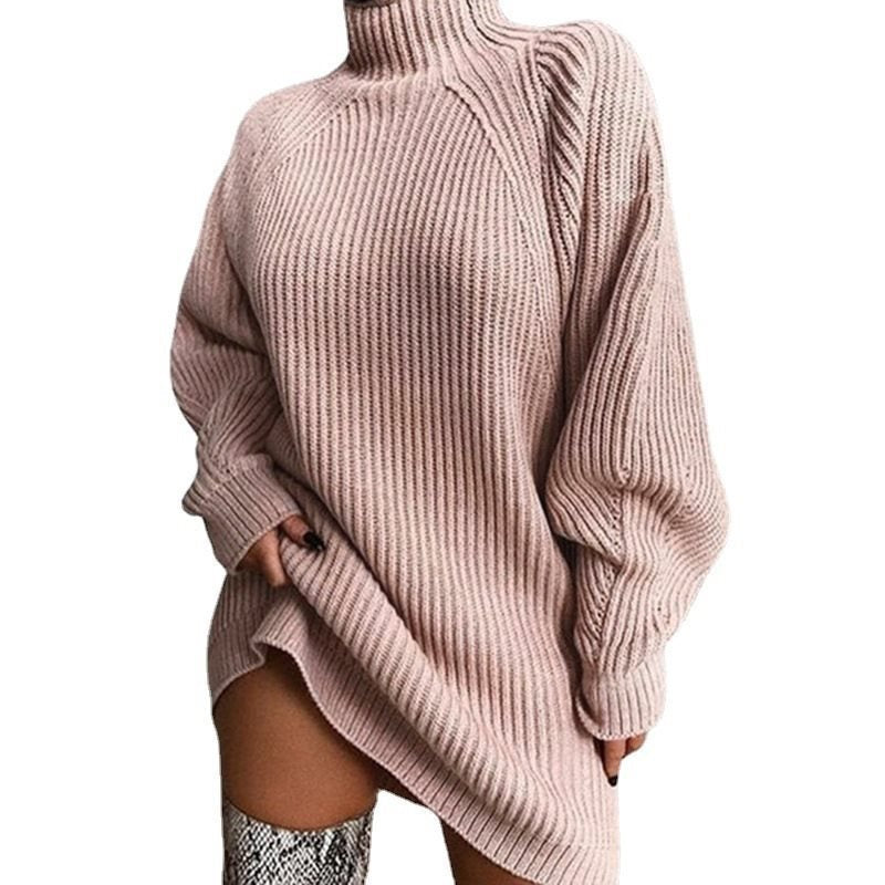Pull en tricot surdimensionné pour femmes avec col montant et fente latérale Chic und Stil