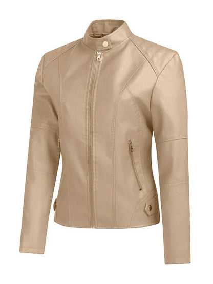 Dames Élégante Veste de Moto en Cuir Synthétique avec Col Haut et Fermeture Éclair Asymétrique Chic und Stil