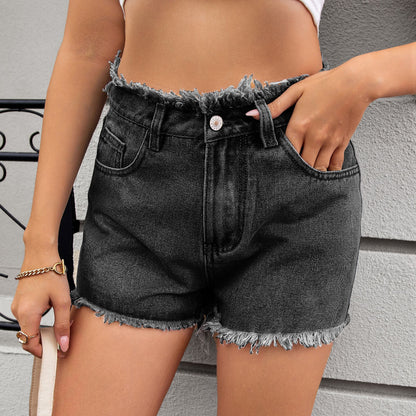 Women's High Waisted Denim Shorts with Frayed Hem Chic und Stil