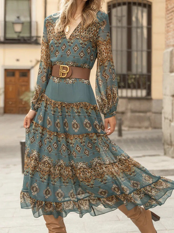 Robe maxi femme à manches volumineuses et design floral élégant Chic und Stil