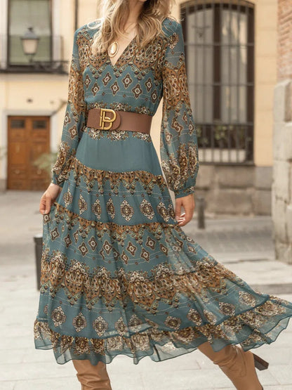 Robe maxi femme à manches volumineuses et design floral élégant Chic und Stil