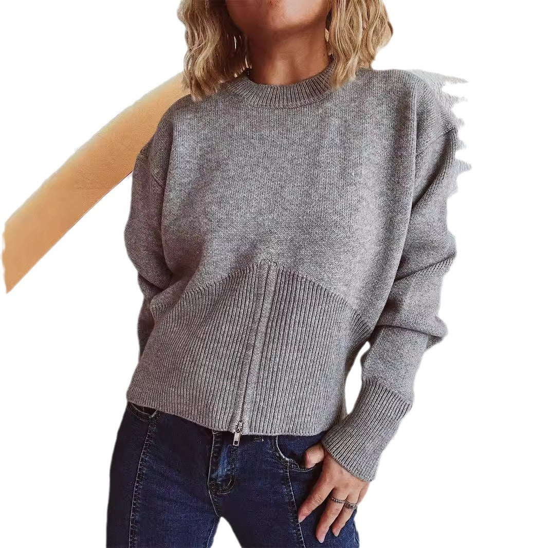 Pull striped pour femmes avec fermeture éclair à la mode Chic und Stil