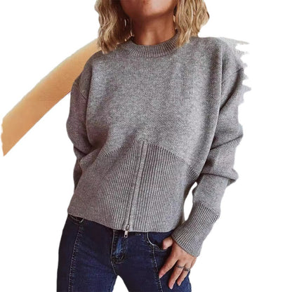 Pull striped pour femmes avec fermeture éclair à la mode Chic und Stil