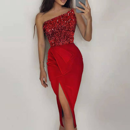 Robes de soirée à paillettes à épaule unique Chic und Stil