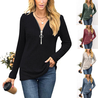 Pull femme avec zipper de haute qualité et design en côtes fines Chic et Stil