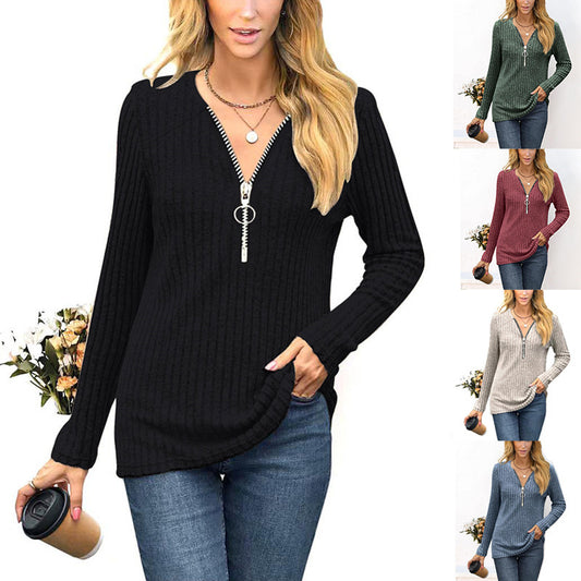 Pull femme avec zipper de haute qualité et design en côtes fines Chic et Stil