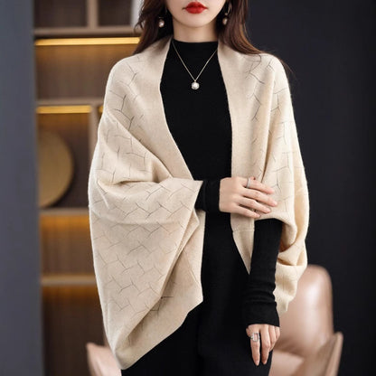 Dames Grand Poncho en Tricot avec Motif Romain Moderne Chic und Stil