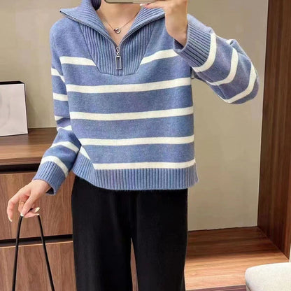 Pull décontracté pour femmes avec col haut et fermeture éclair décorative Chic und Stil
