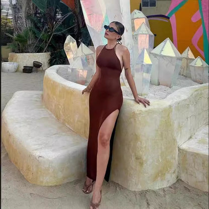Femme Robe maxi élégante avec une fente chic et un tissu fin Chic und Stil
