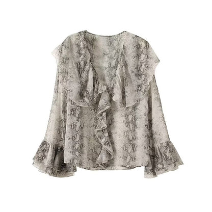 Dames chemisier en chiffon élégant avec volants et motif serpent Chic und Stil