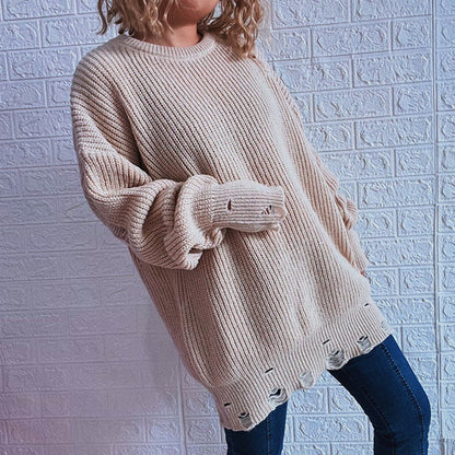 Pull en grosse maille pour femmes avec fentes décontractées dans le dos et manches larges Chic und Stil