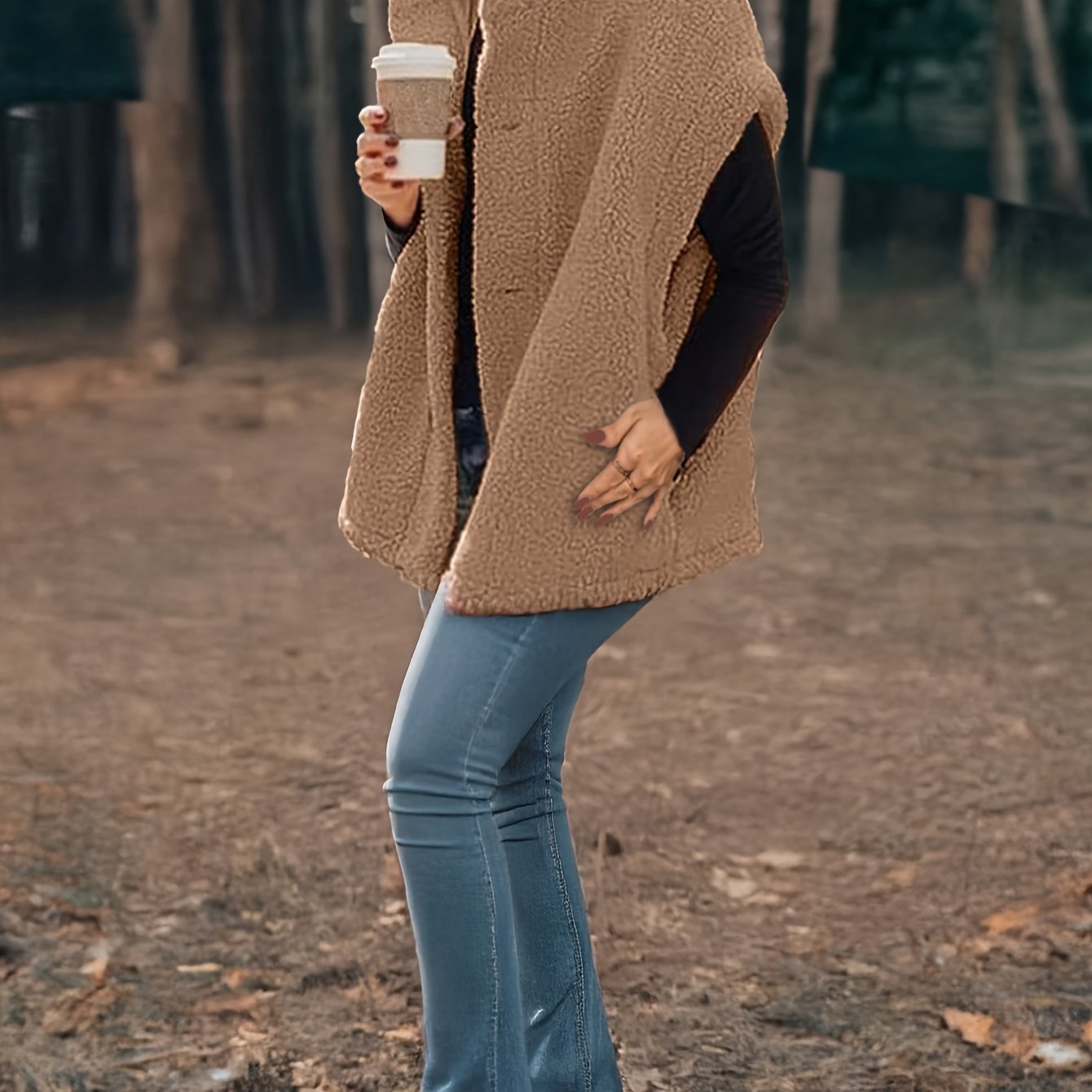 Dames confortable teddy gilet avec capuche Chic und Stil