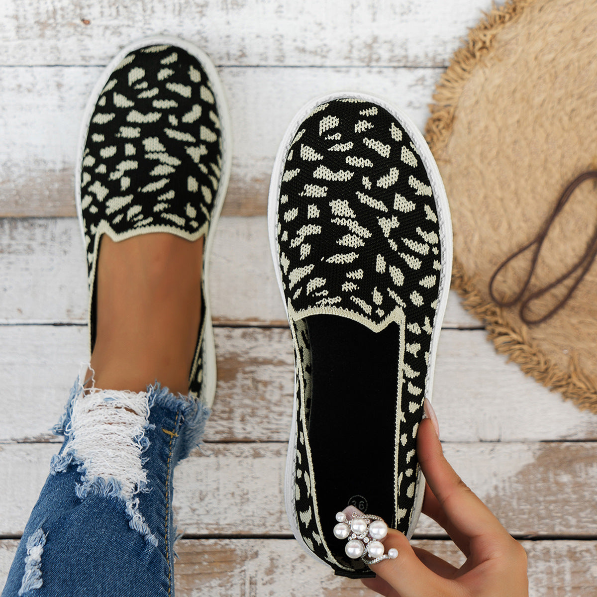 Baskets Femme Slip-On Confortables avec Imprimé Léopard Chic und Stil