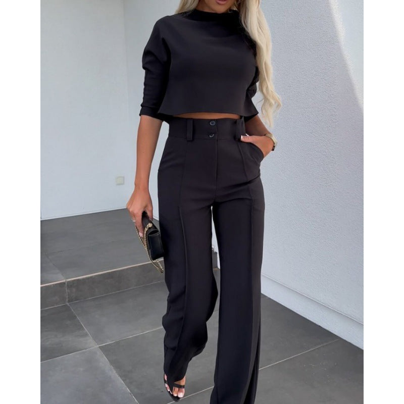 Woman trendy cropped top with elegant palazzo pants Chic and Style