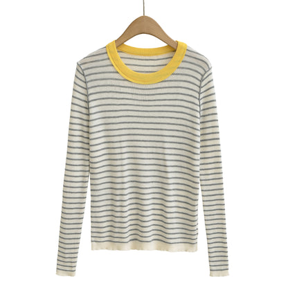 Pull-over à manches longues rayé pour femmes avec col rond Chic und Stil