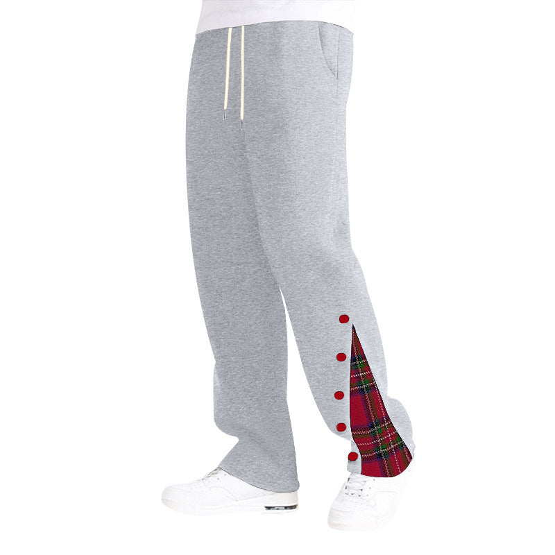 Men's comfortable casual pants with side button details and combined plaid pattern Chic and Style