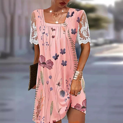 Robe tunique à imprimé floral pour femmes avec des manches en dentelle Chic und Stil