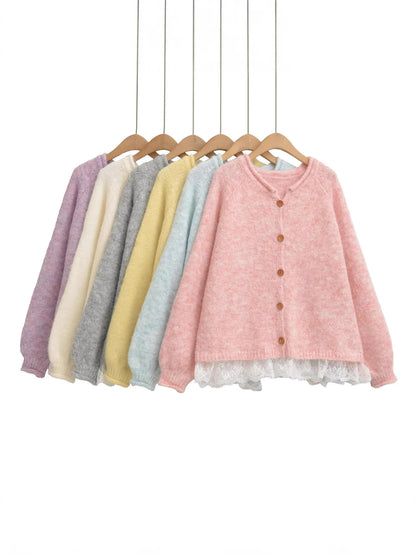 Dames Élégant Gilet en Tricot avec Dentelle et Détails de Bouton Chic und Stil