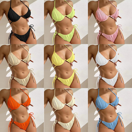 Bikini triangle femme en look côtelé structuré avec des liens latéraux Chic und Stil