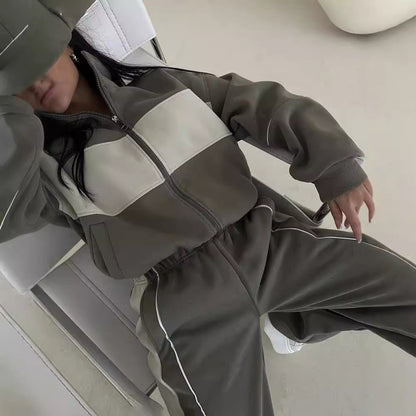 Dames Ensemble de sport à la mode avec design à blocs de couleurs et fermeture éclair pratique Chic und Stil