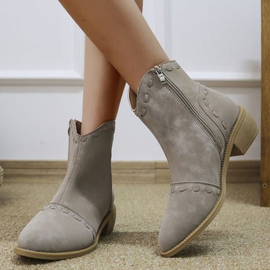 Bottines élégantes pour femmes avec des coutures décoratives à la mode et une fermeture éclair pratique Chic und Stil