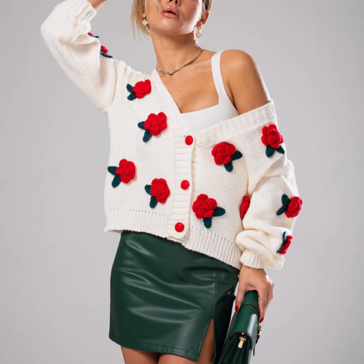 Dames Pull en laine douillet avec des applications florales et coupe oversize Chic und Stil
