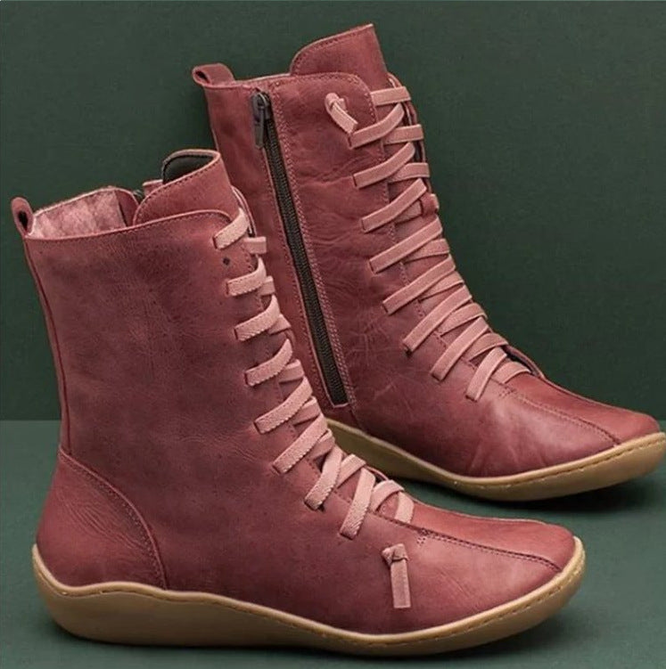 Bottes en cuir pour femmes à tige haute et lacets respirants Chic und Stil