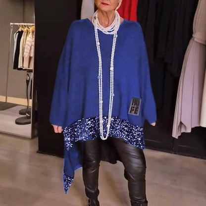 Dames Élégant et fluide haut en tricot asymétrique Chic und Stil